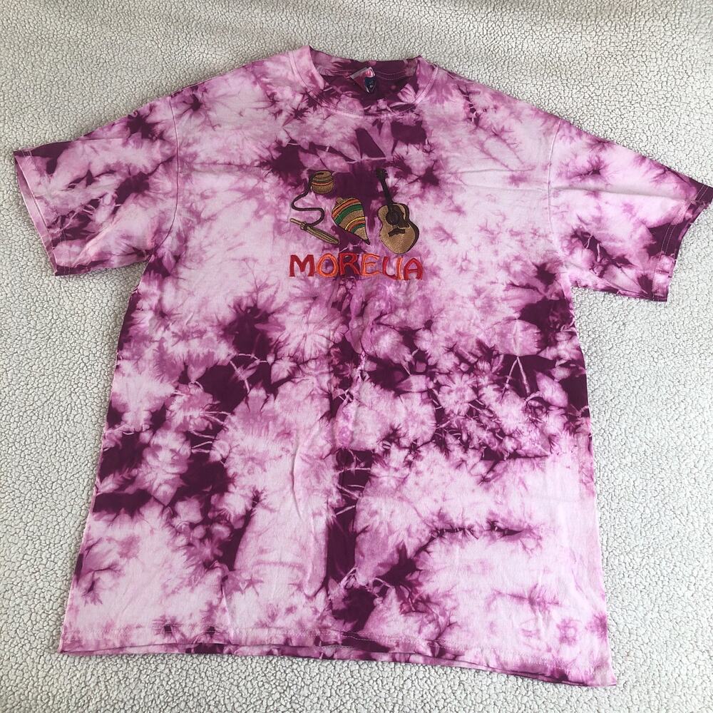 Morelia reworked tie dye violet purple embroidered short sleeve tshirt hand dyed
